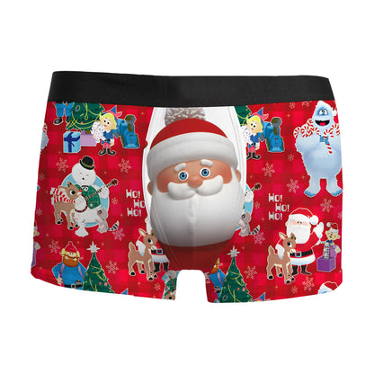 Silent Night | Red Snowman Print Christmas Boxer Briefs For Men