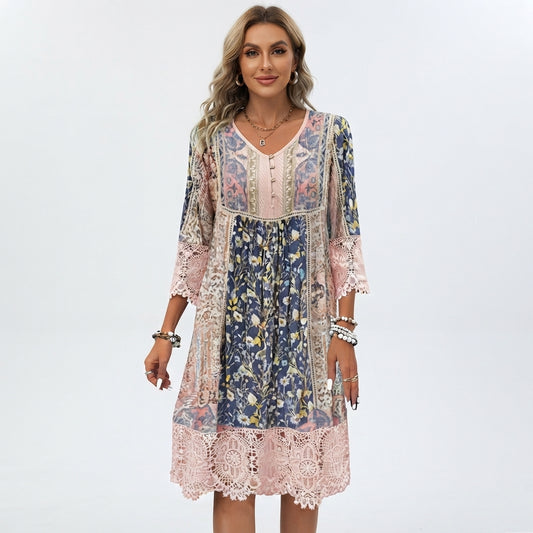 Alice Marchbanks | Bohemian Floral Lace Midi Dress For Women