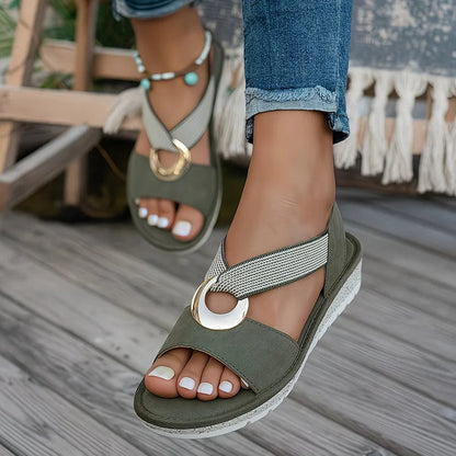 Freya Lockhart | Woven Strap Sandal With Gold Ring Detail For Women