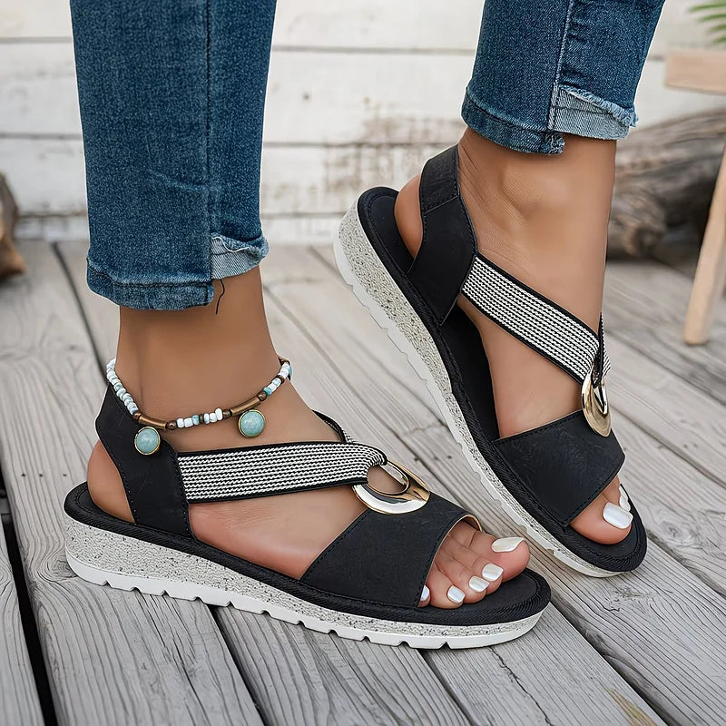 Freya Lockhart | Woven Strap Sandal With Gold Ring Detail For Women