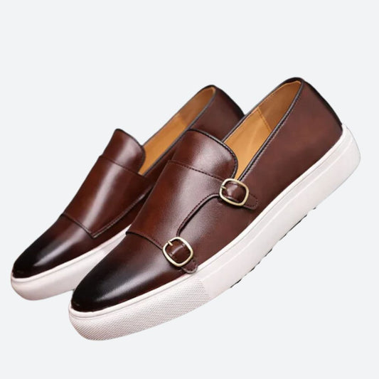 Angus Tully | Black Leather Double Monk Strap Shoes For Men