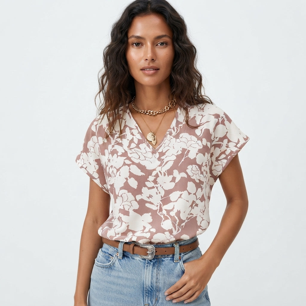 Willow Sheridan | Floral Print V-Neck Blouse For Women
