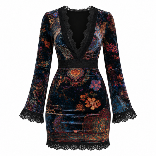 Freya Blackwell | Velvet Floral Bodycon Mini Dress For Women
