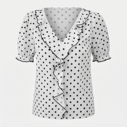 Florence Fairweather | Lace Color Block Blouse With Bubble Sleeves For Women