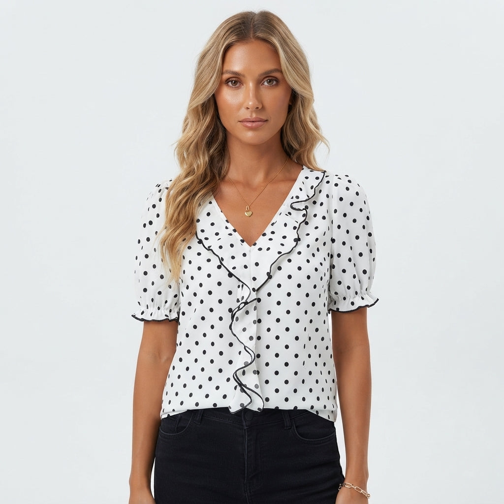 Florence Fairweather | Lace Color Block Blouse With Bubble Sleeves For Women