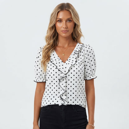 Florence Fairweather | Lace Color Block Blouse With Bubble Sleeves For Women