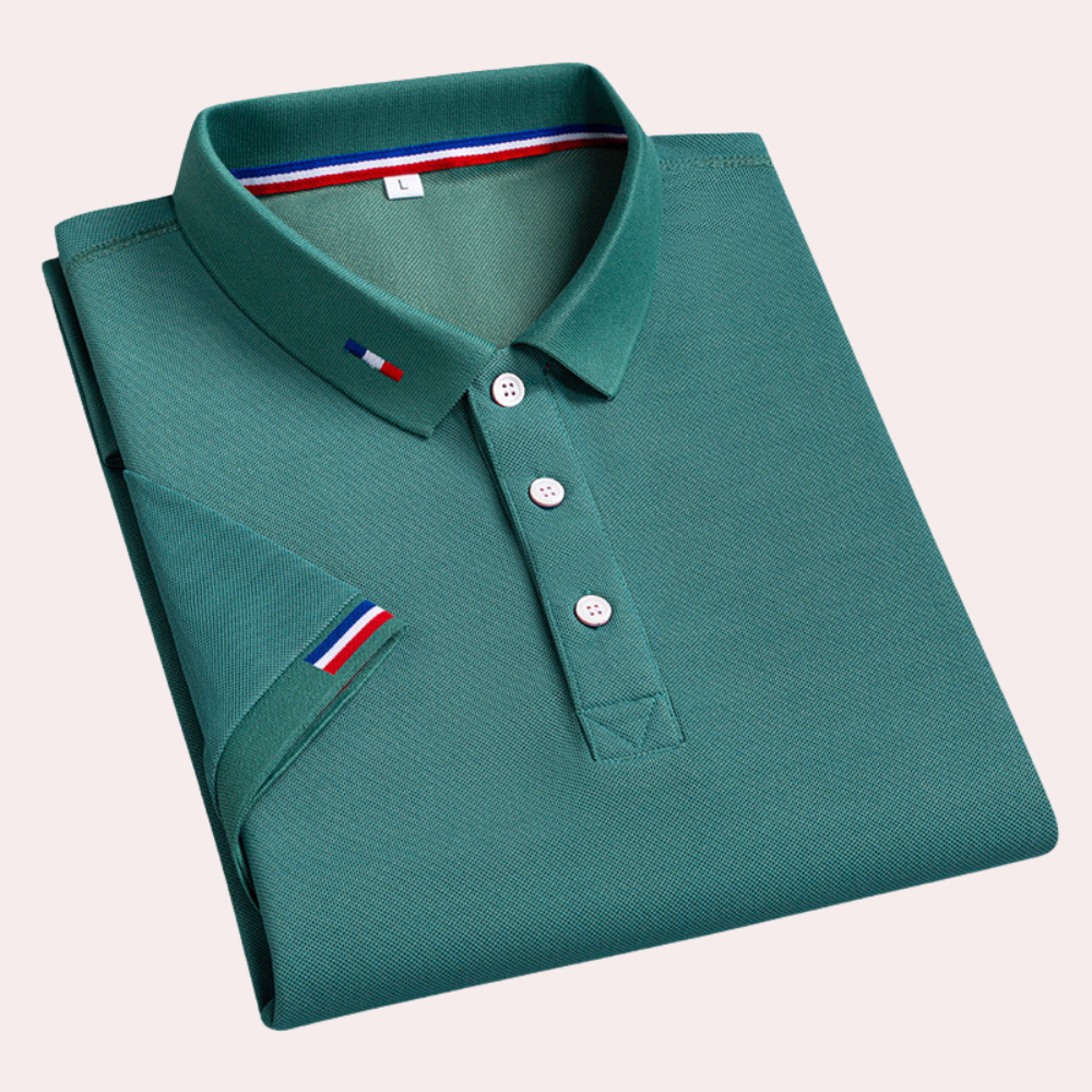 Edward Byrne | Teal Pique Polo Shirt With Sleeve Stripe For Men