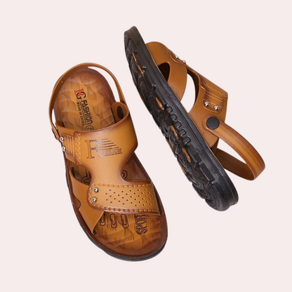 Hayden Calloway | Brown Leather Cross Strap Sandals For Men