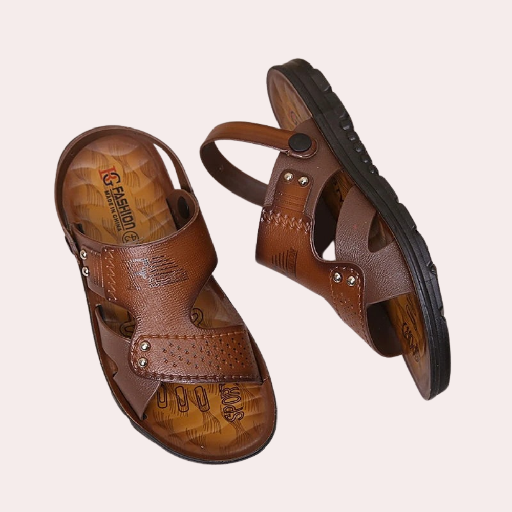 Hayden Calloway | Brown Leather Cross Strap Sandals For Men