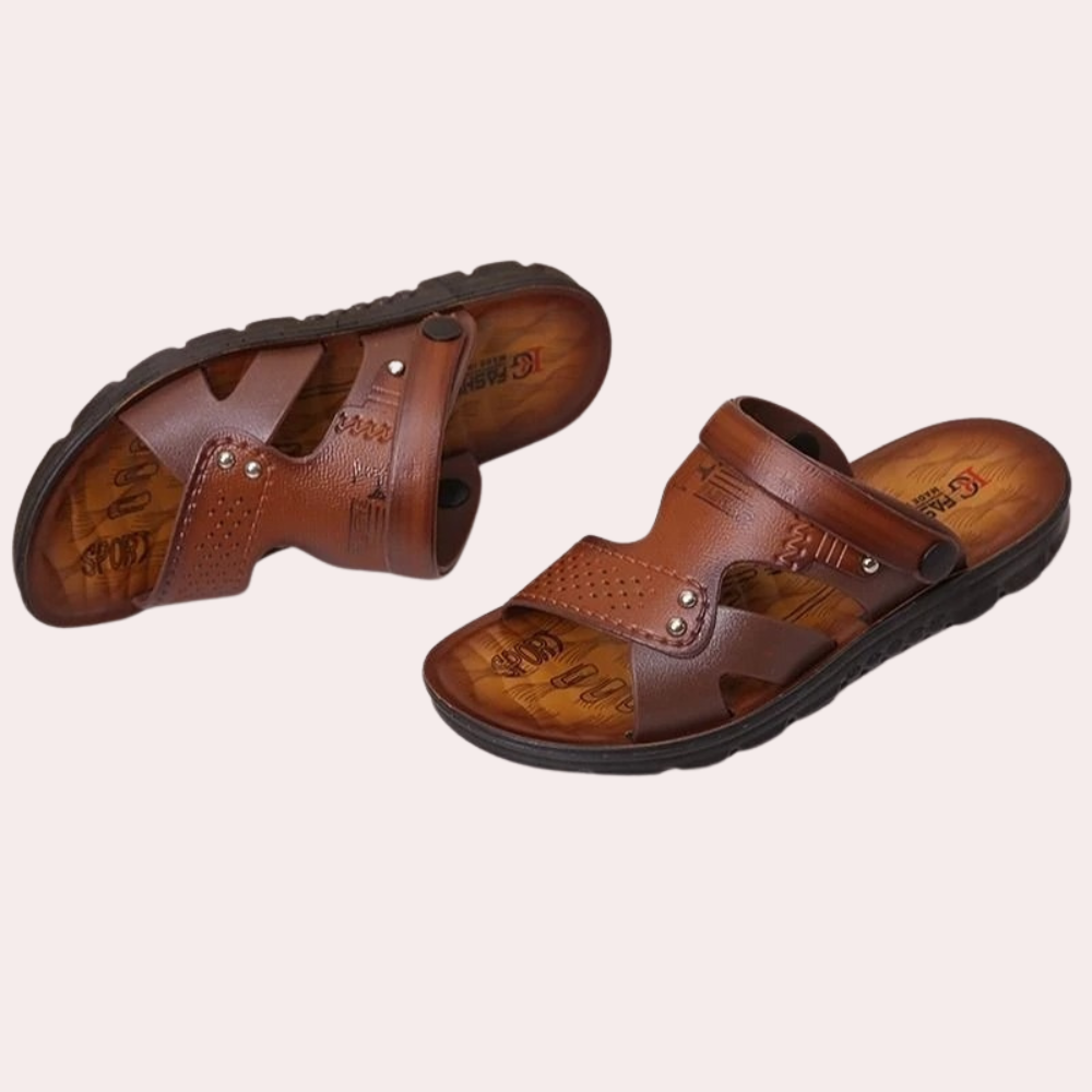 Hayden Calloway | Brown Leather Cross Strap Sandals For Men