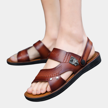 Hayden Calloway | Brown Leather Cross Strap Sandals For Men