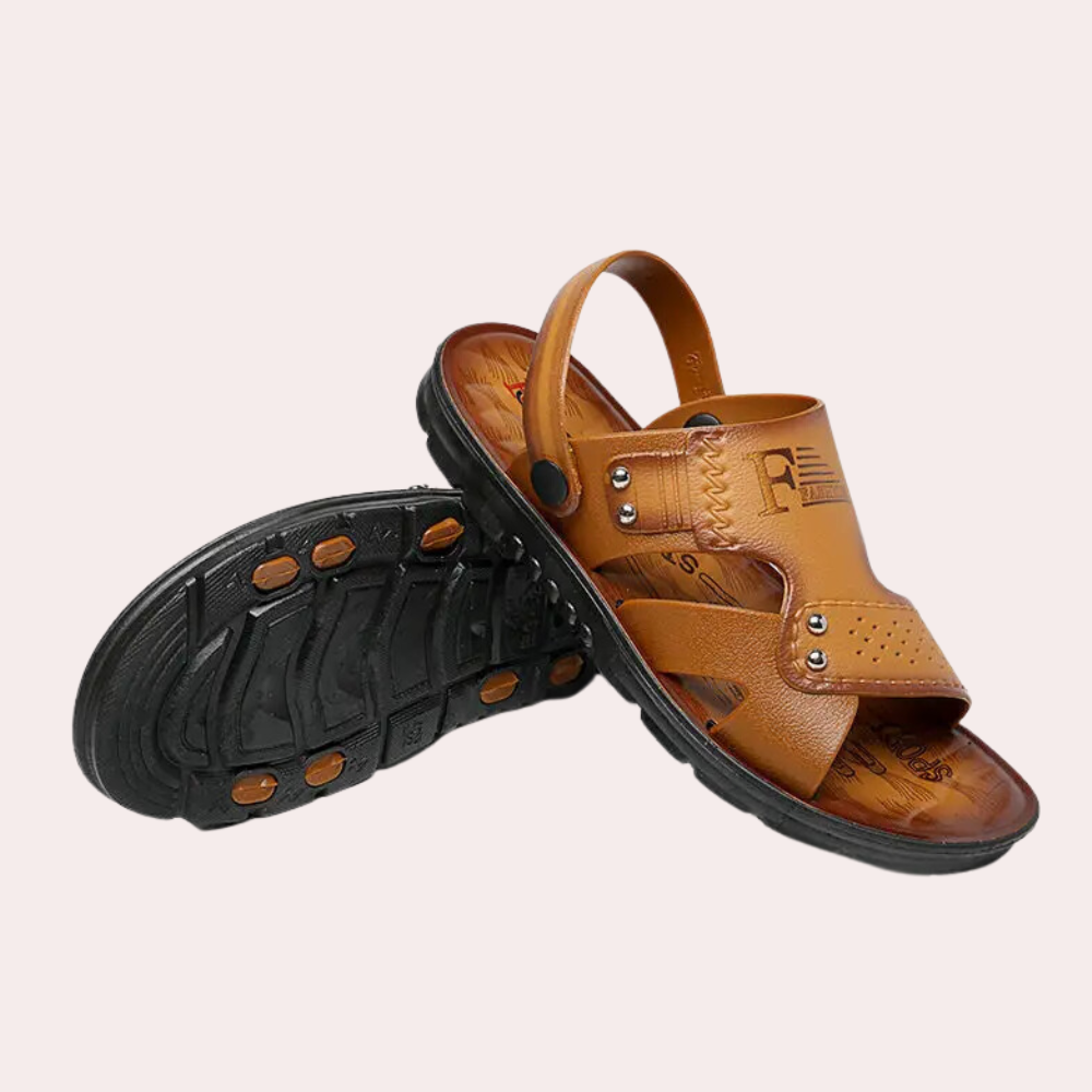 Hayden Calloway | Brown Leather Cross Strap Sandals For Men