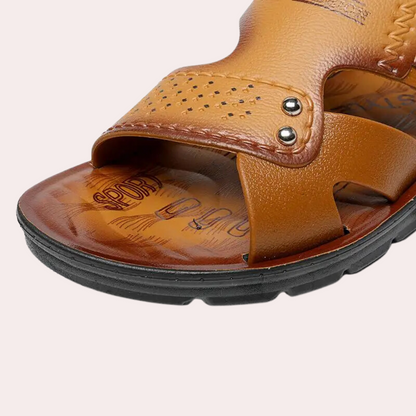 Hayden Calloway | Brown Leather Cross Strap Sandals For Men