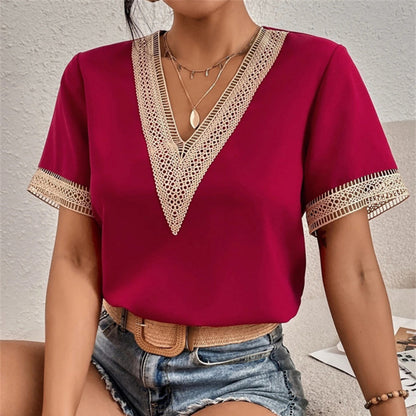 Elsie Radcliffe | Embroidered V-Neck Blouse With Gold Trim For Women
