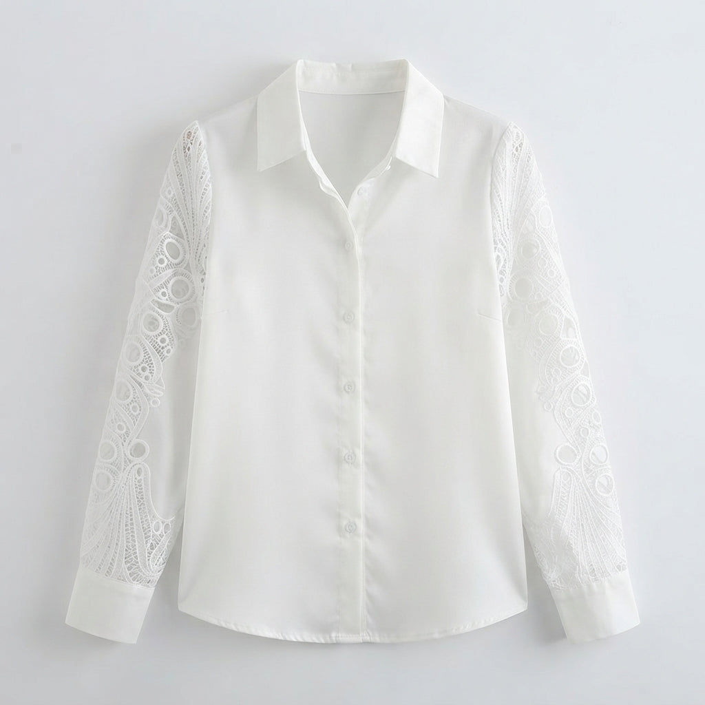 Claudia Nesbitt | Lace-Sleeve Satin Blouse For Women