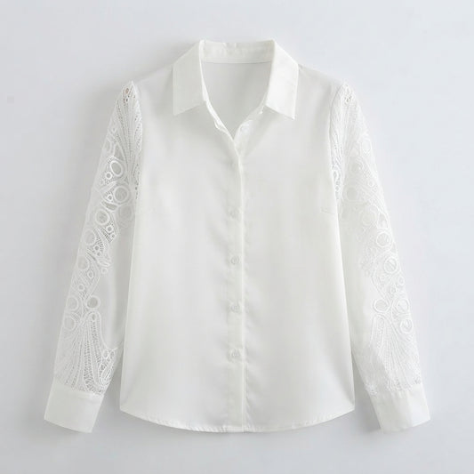 Claudia Nesbitt | Lace-Sleeve Satin Blouse For Women