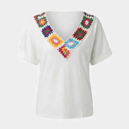 Bridget Callahan | V-Neck Tee With Crochet Trim For Women