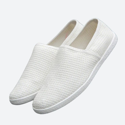 Bryce Vickers | White Woven Canvas Slip On Shoes For Men