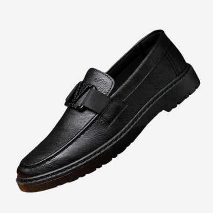Dane Wren | Brown Leather Buckle Loafers For Men
