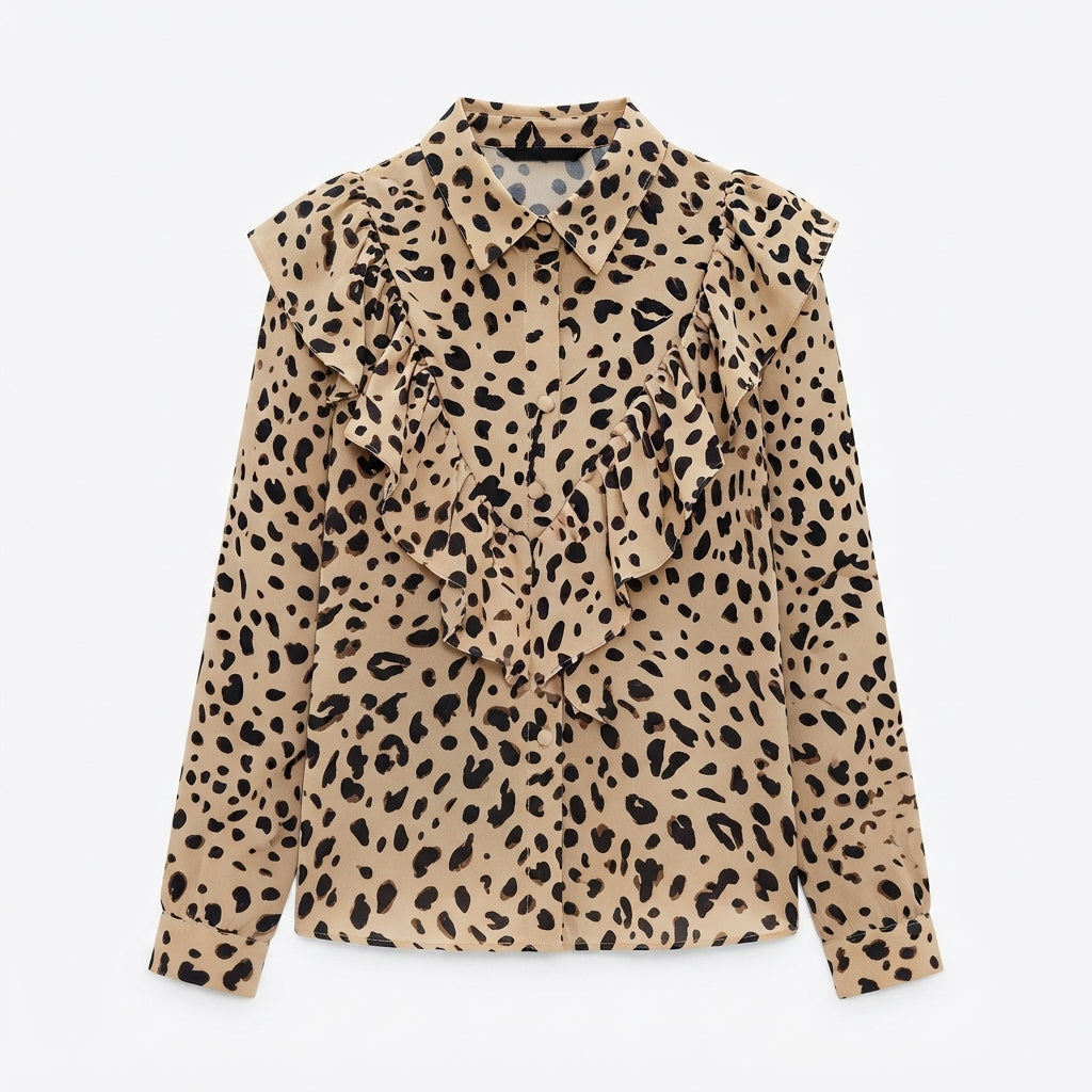 Willa Harrington | Leopard Print Ruffle Blouse For Women