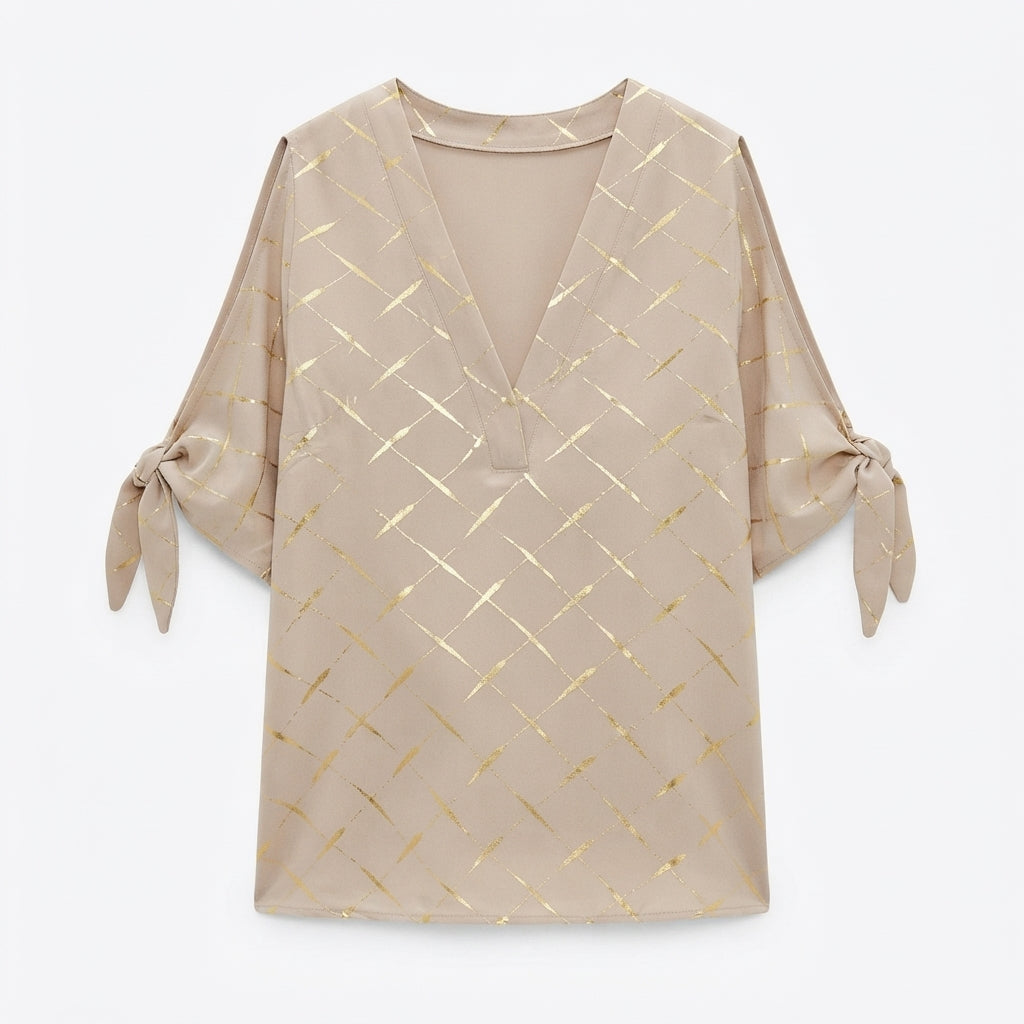 Nora Ashworth | Cold-Shoulder Metallic Print Blouse For Women