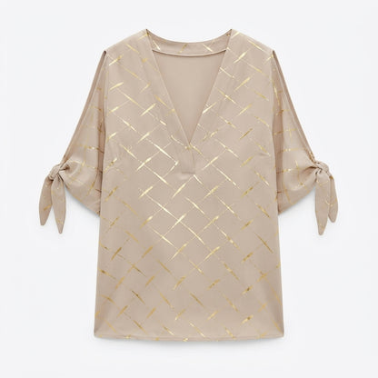 Nora Ashworth | Cold-Shoulder Metallic Print Blouse For Women