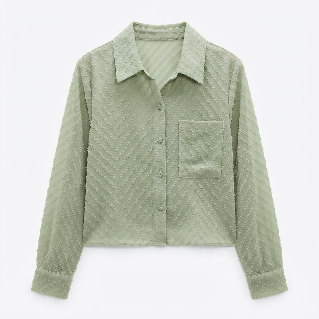 Bianca Sutherland | Chevron Textured Blouse With Collar For Women
