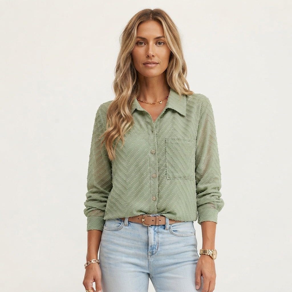 Bianca Sutherland | Chevron Textured Blouse With Collar For Women