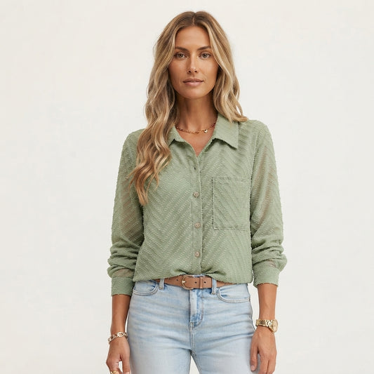 Bianca Sutherland | Chevron Textured Blouse With Collar For Women