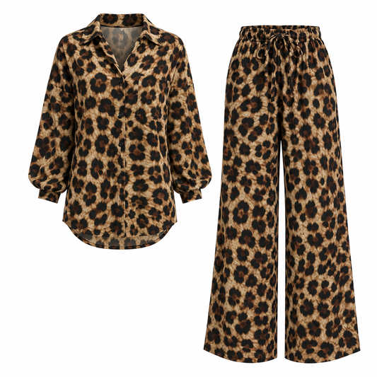 Eliza Fairleigh | Leopard Print Wide-Leg Two-Piece Set For Women