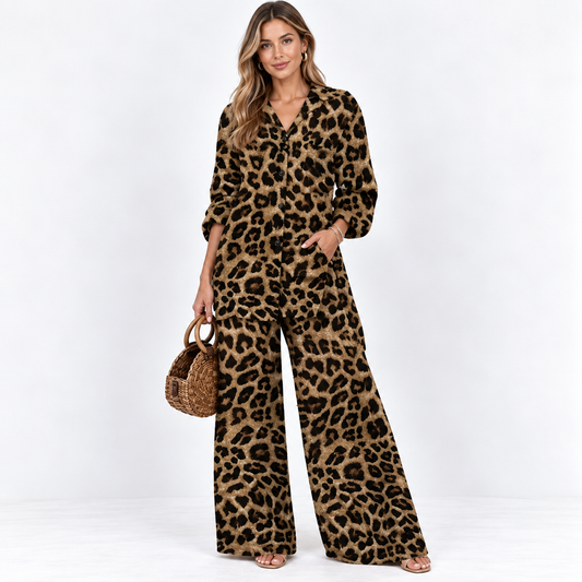 Eliza Fairleigh | Leopard Print Wide-Leg Two-Piece Set For Women