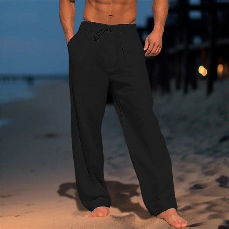 Levi Wright | White Wide Leg Linen Look Beach Trousers For Men