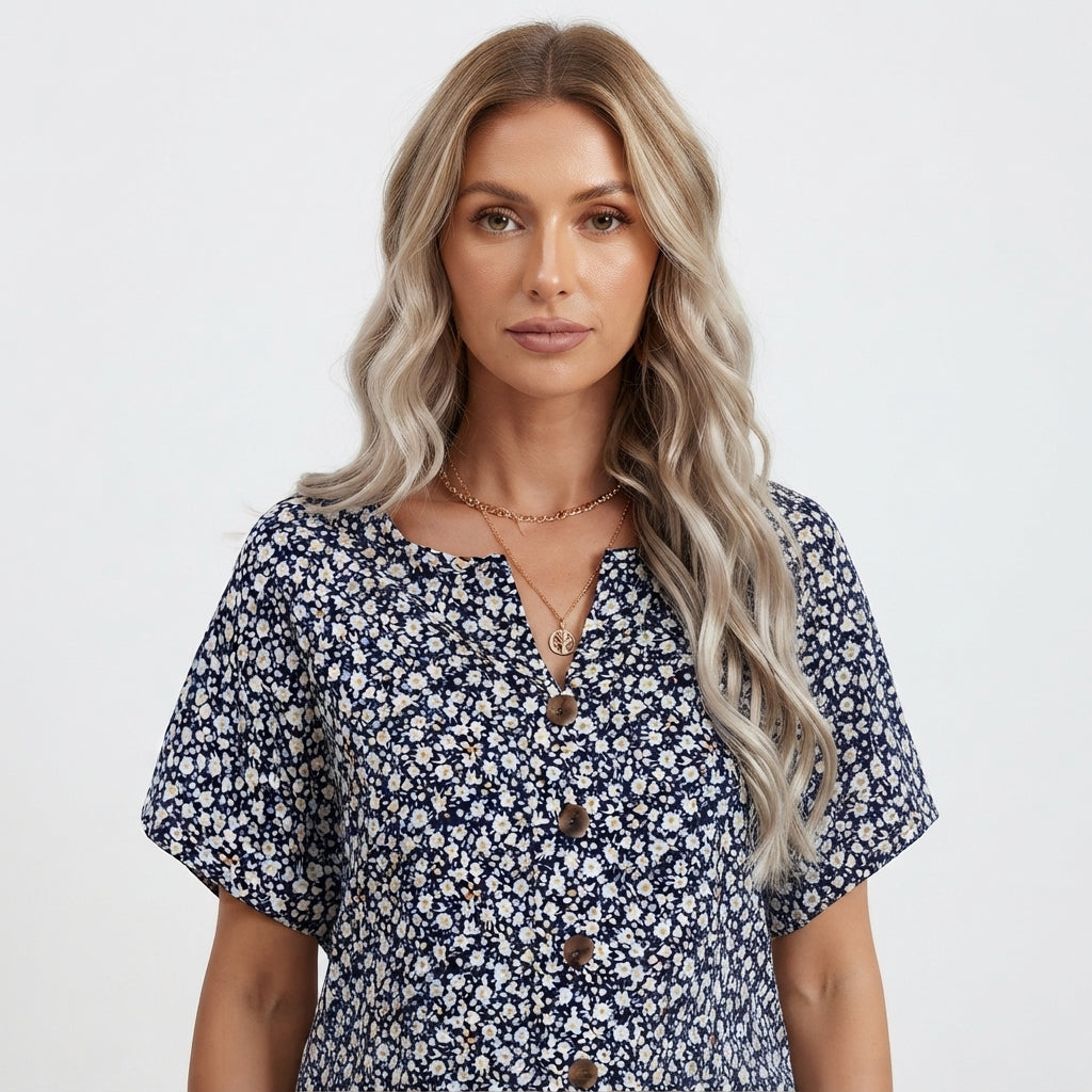 Piper Ashworth | Floral Print Blouse With Button Detail For Women