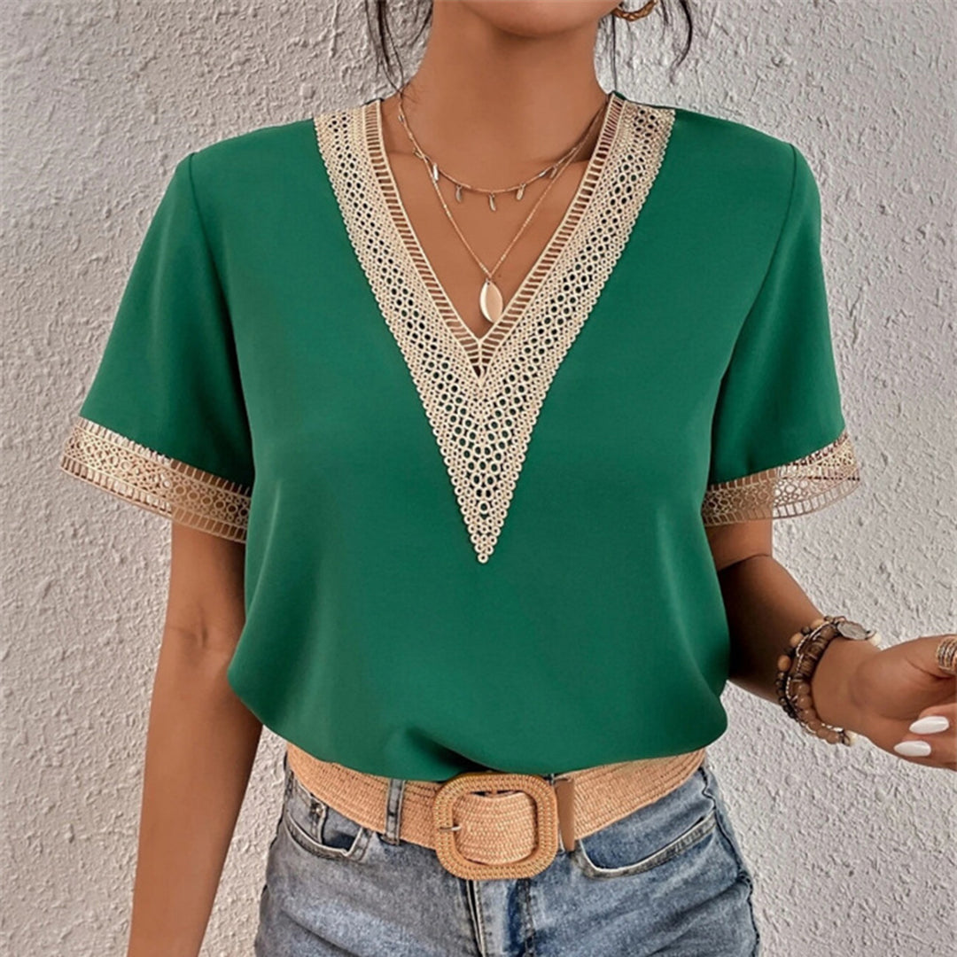 Elsie Radcliffe | Embroidered V-Neck Blouse With Gold Trim For Women