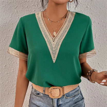 Elsie Radcliffe | Embroidered V-Neck Blouse With Gold Trim For Women