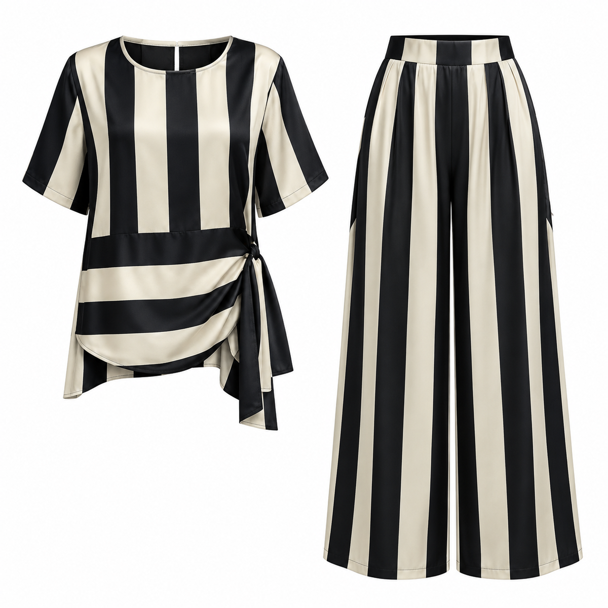 Isla Beaumont | Striped Wide-Leg Two-Piece Set For Women