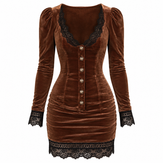 Estelle Redwood | Velvet Mini Dress With Lace Trim For Women