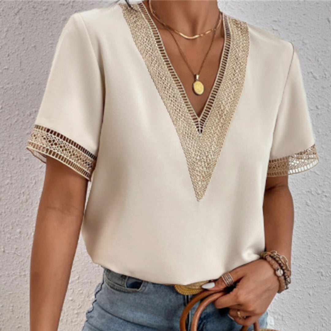 Elsie Radcliffe | Embroidered V-Neck Blouse With Gold Trim For Women