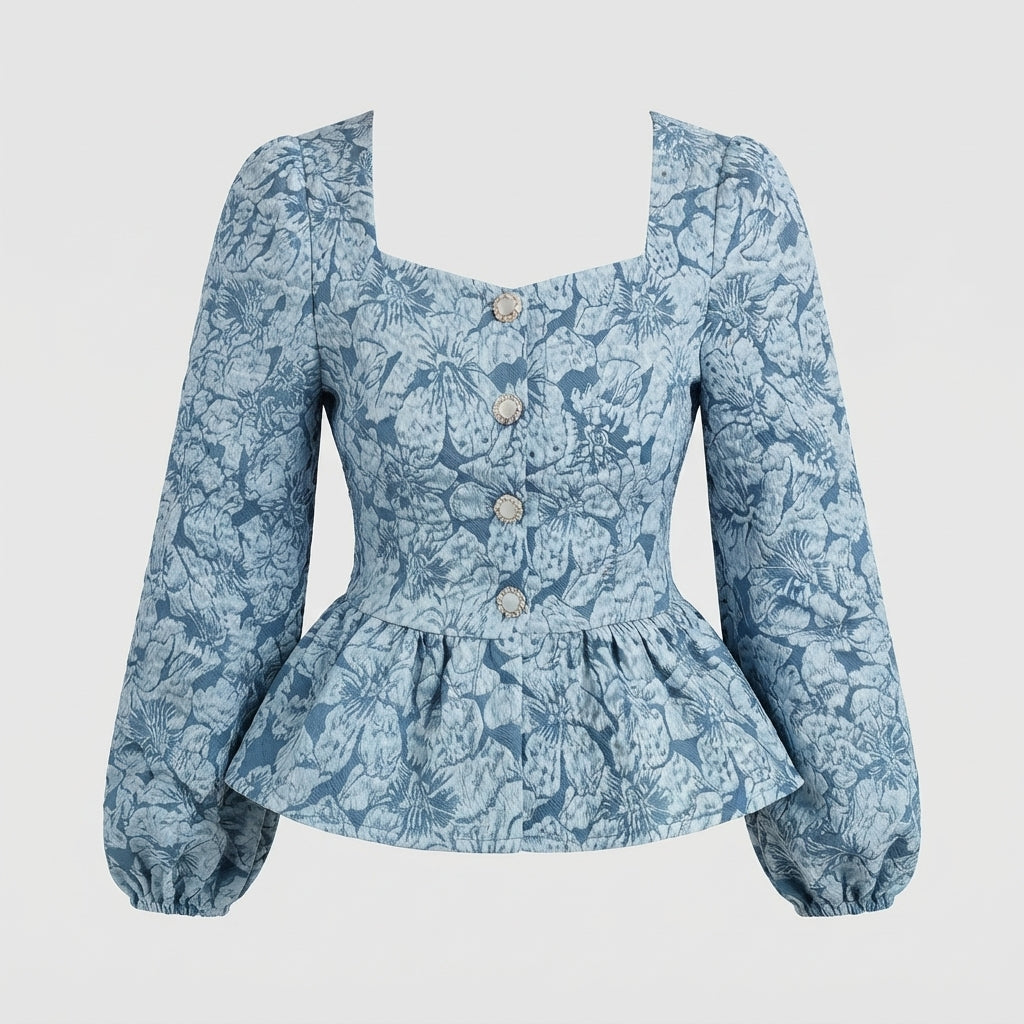 Marnie Sheldon | Floral Jacquard Peplum Top For Women