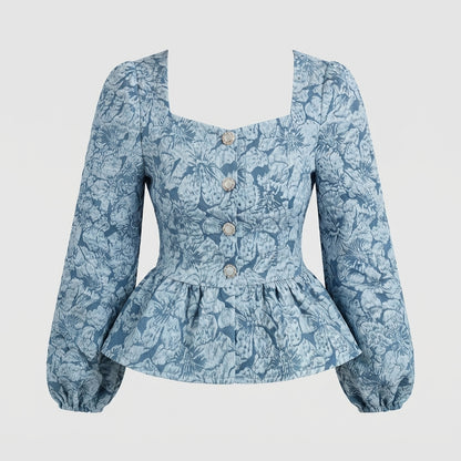 Marnie Sheldon | Floral Jacquard Peplum Top For Women