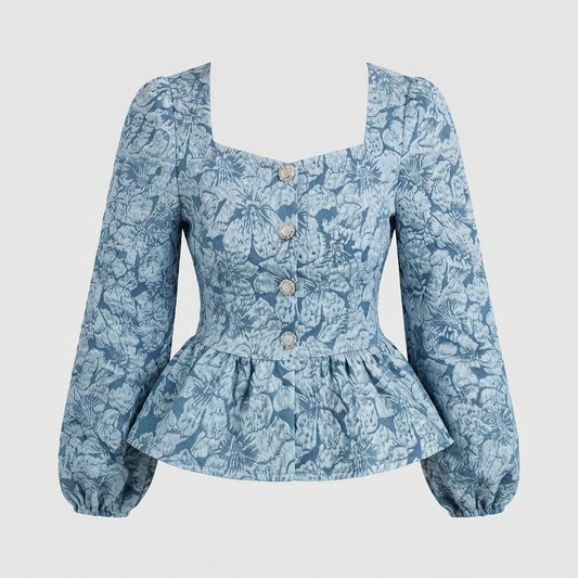 Marnie Sheldon | Floral Jacquard Peplum Top For Women
