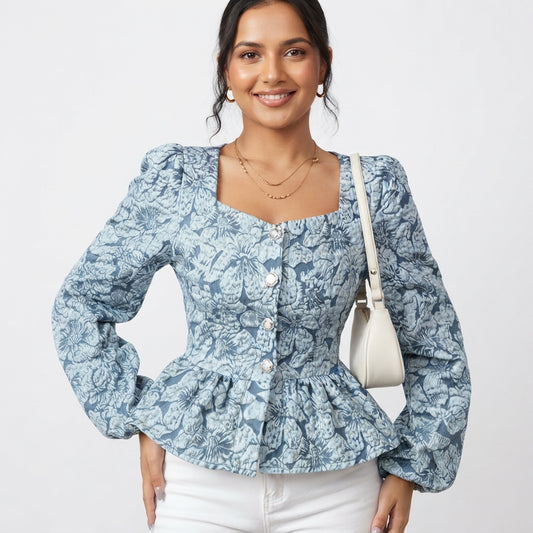 Marnie Sheldon | Floral Jacquard Peplum Top For Women