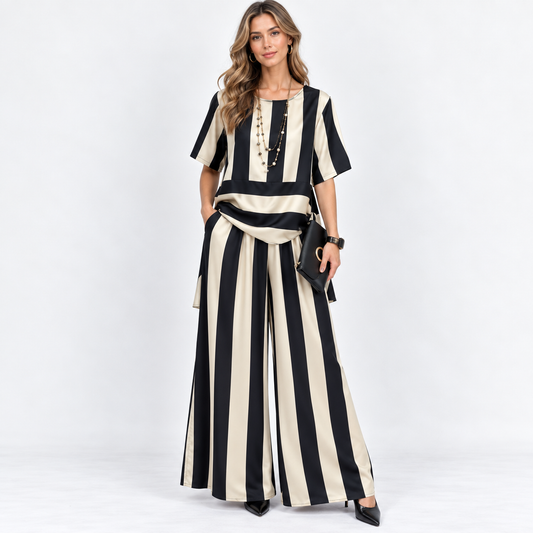 Isla Beaumont | Striped Wide-Leg Two-Piece Set For Women
