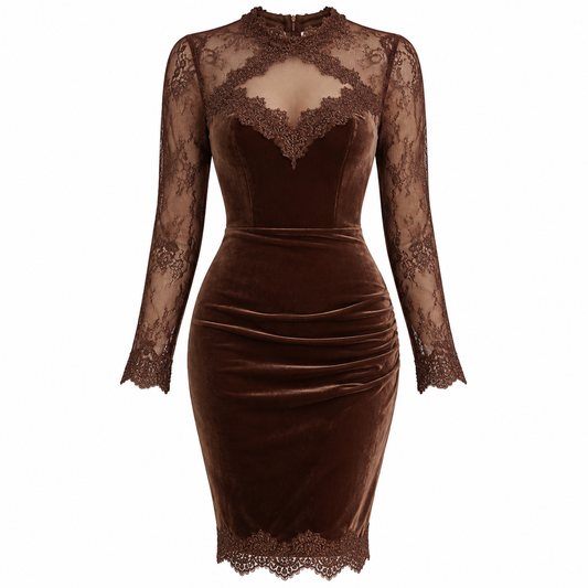 Rosamund Attwood | Velvet Cocktail Dress With Lace Sleeves