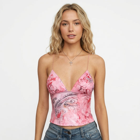 Niamh Fletcher | Butterfly Print Halter Crop Top For Women
