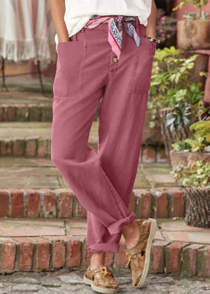 Rosalind Norbury | Dusty Pink Linen Look Trousers For Women