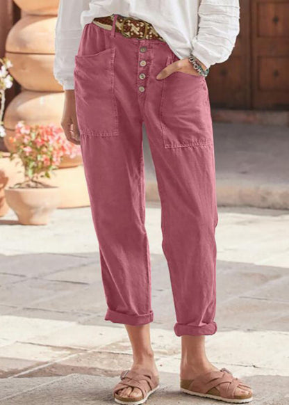 Rosalind Norbury | Dusty Pink Linen Look Trousers For Women