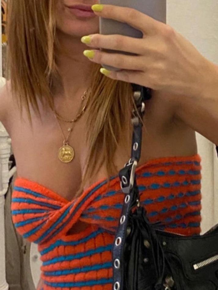 Erin Faulkner | Striped Twist-Front Bandeau Crop Top For Women