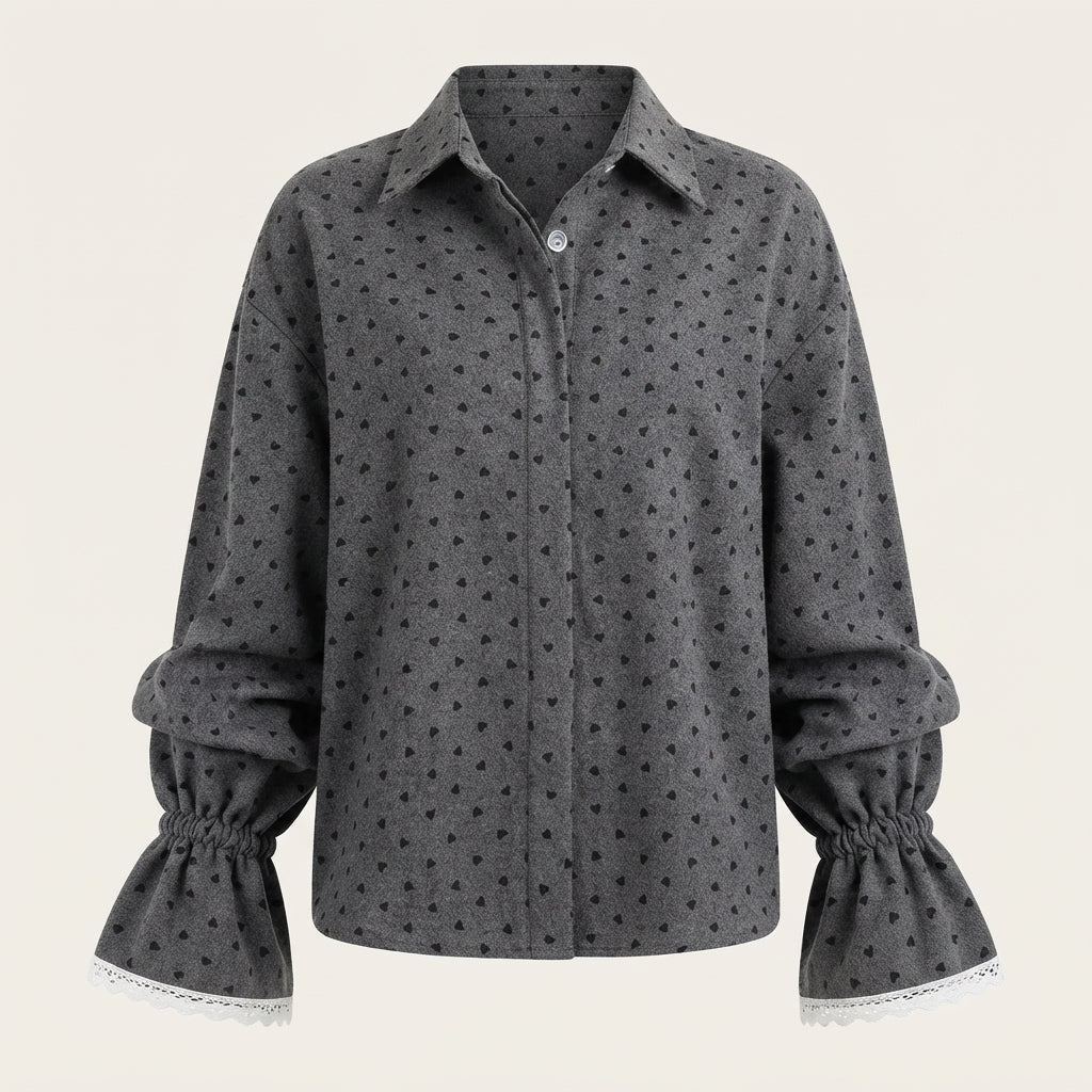 Orla Sheridan | Heart Print Shirt With Lace Cuffs For Women