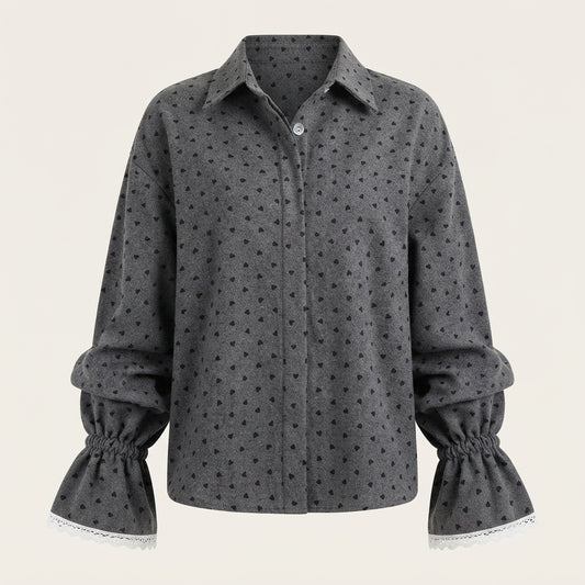 Orla Sheridan | Heart Print Shirt With Lace Cuffs For Women